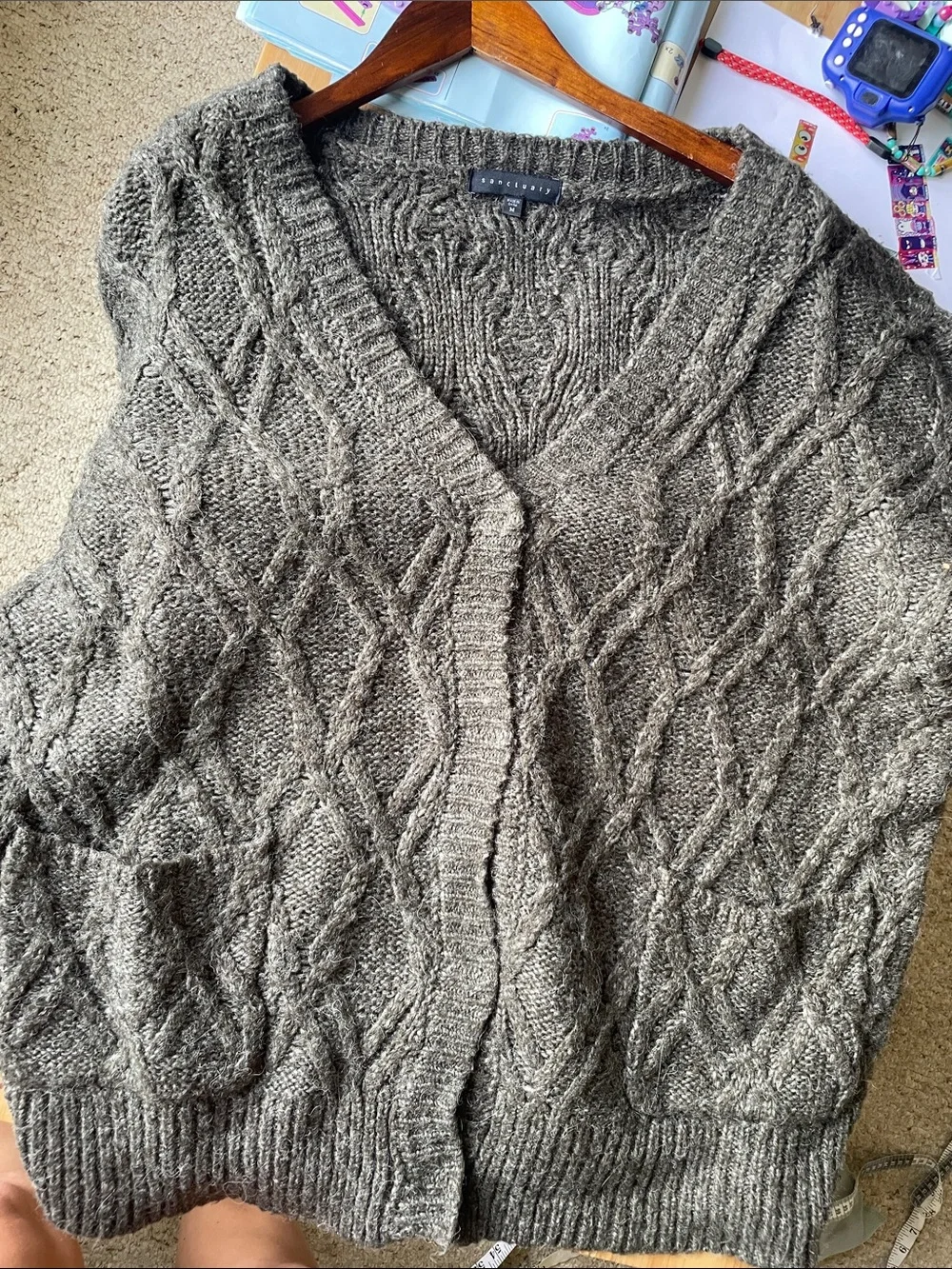 Sanctuary Dark Chunky Oversized Alpaca Wool Cable Knit OpenFront cardigan